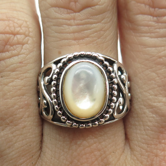 RJ GRAZIANO 925 Sterling Silver Vintage Mother-of-Pearl Swirl Ring Size 8.25