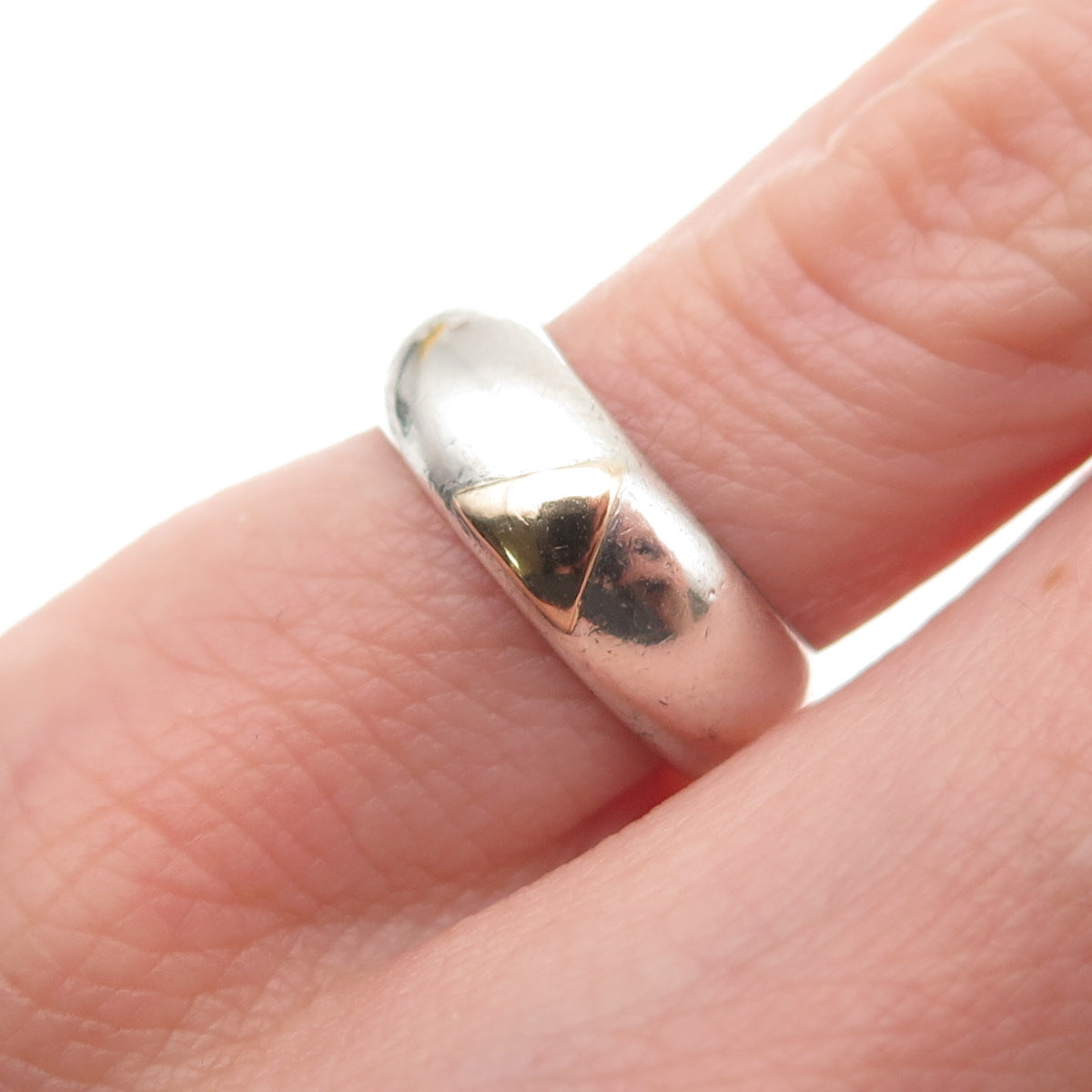 T. Bear 925 Sterling Silver 14K Gold Vintage Oxidized Band Ring Size 4.5