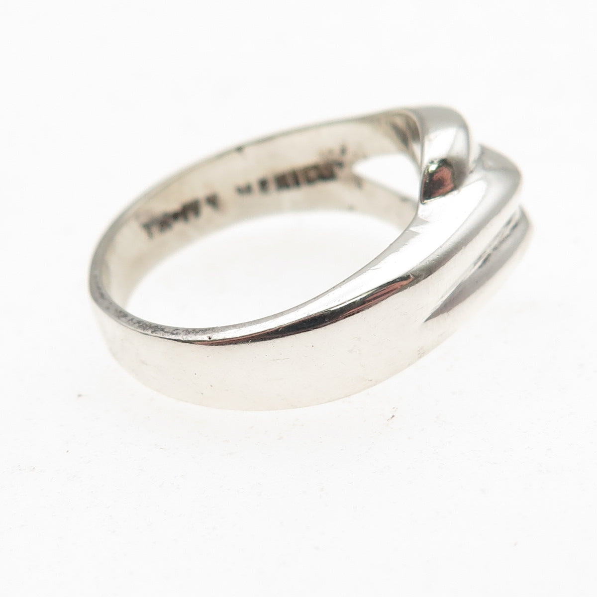 925 Sterling Silver Vintage Mexico Modernist Hook & Eye Ring Size 8.25