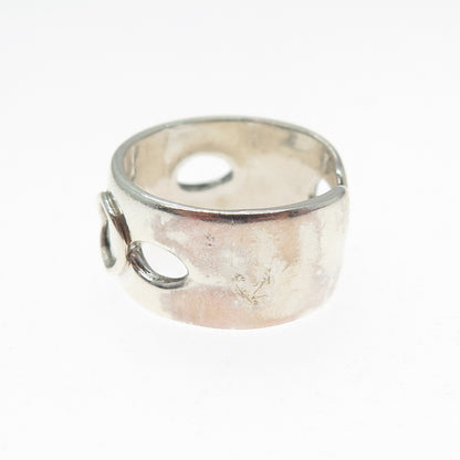 925 Sterling Silver Vintage Modernist Oxidized Adjustable Ring Size 7.25