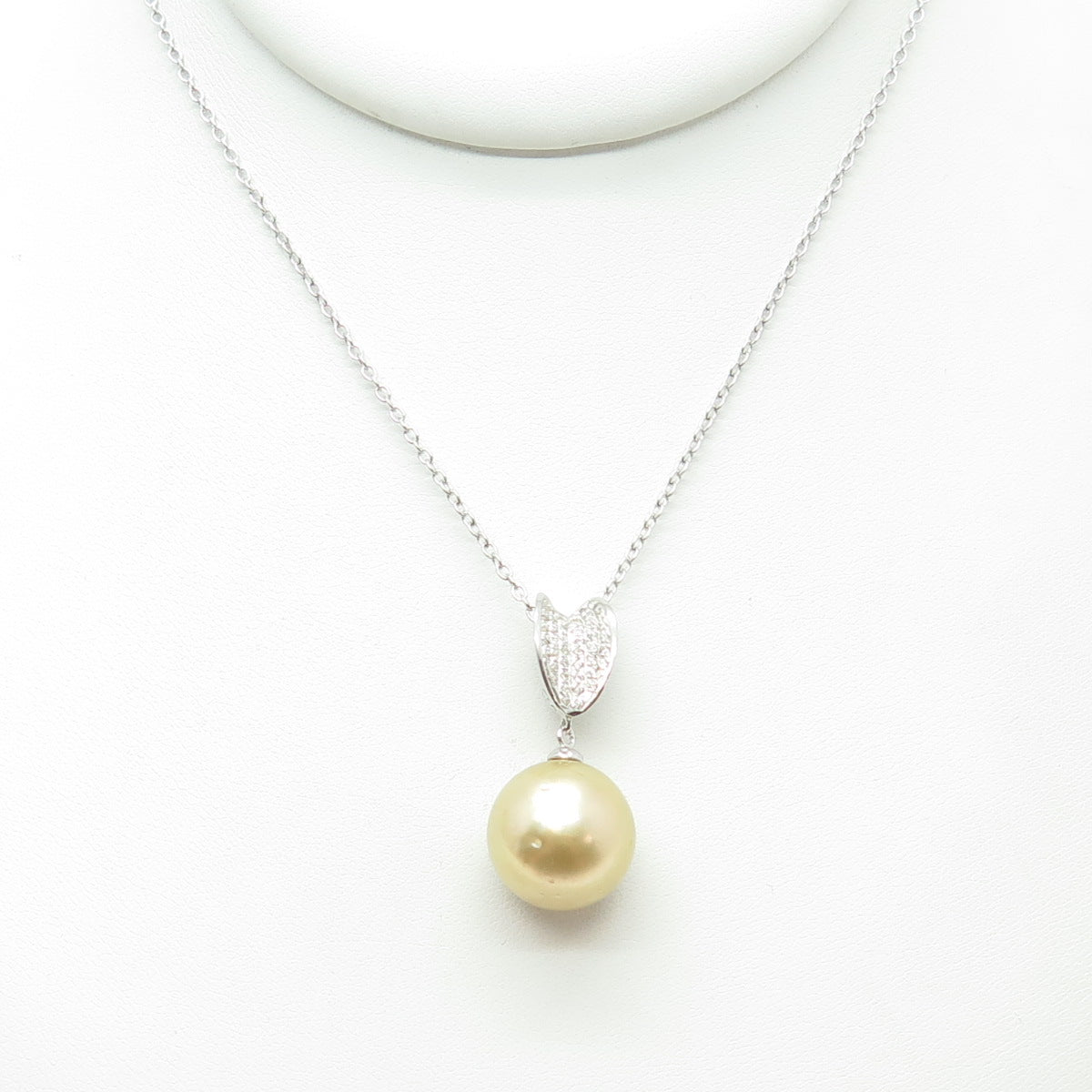 925 Sterling Silver Real Pearl & White Topaz Cable Chain Necklace 18"