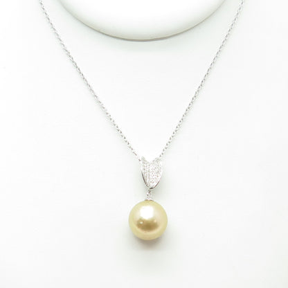 925 Sterling Silver Real Pearl & White Topaz Cable Chain Necklace 18"