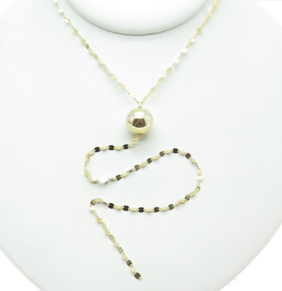 925 Sterling Silver Gold Plated Coffee Bean Chain Drop Ball Belly Necklace 20"