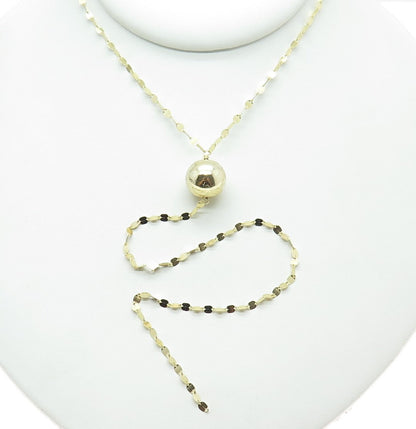 925 Sterling Silver Gold Plated Coffee Bean Chain Drop Ball Belly Necklace 20"