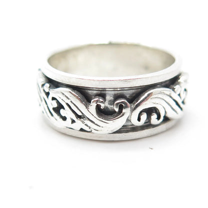925 Sterling Silver Vintage Swirl Rotating Band Ring Size 7.75