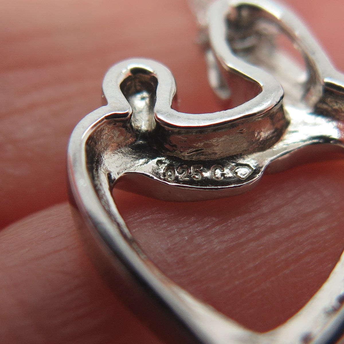 925 Sterling Silver Real Diamond Mom & Child Heart Singapore Chain Necklace 18"