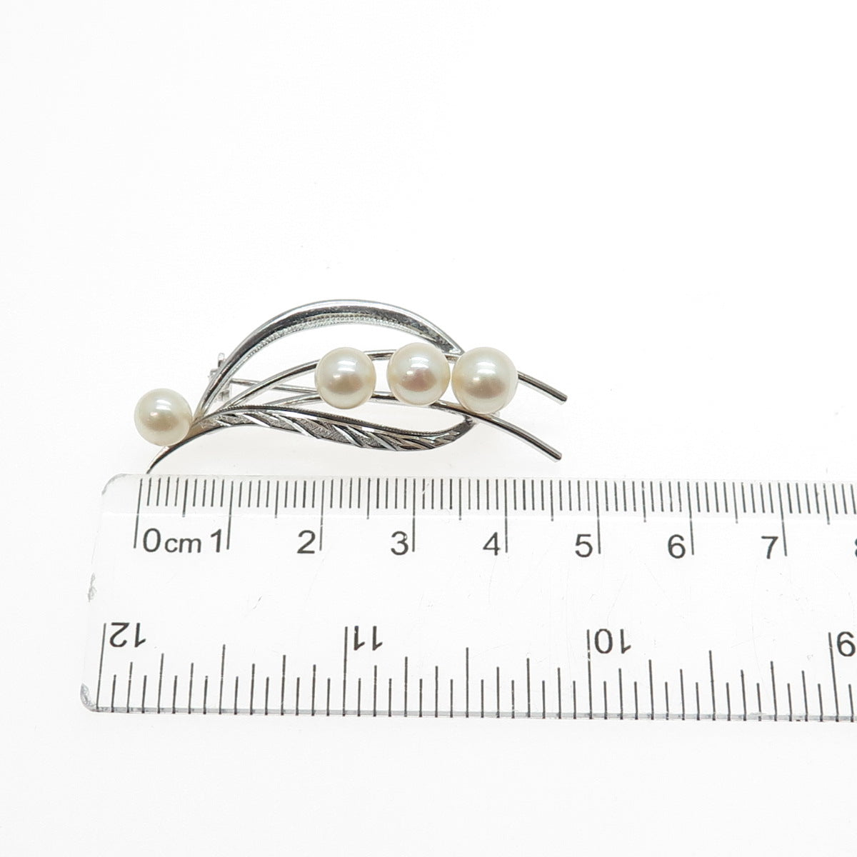 925 Sterling Silver Antique Japan Real Akoya Pearl Floral Pin Brooch