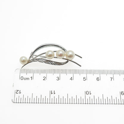 925 Sterling Silver Antique Japan Real Akoya Pearl Floral Pin Brooch