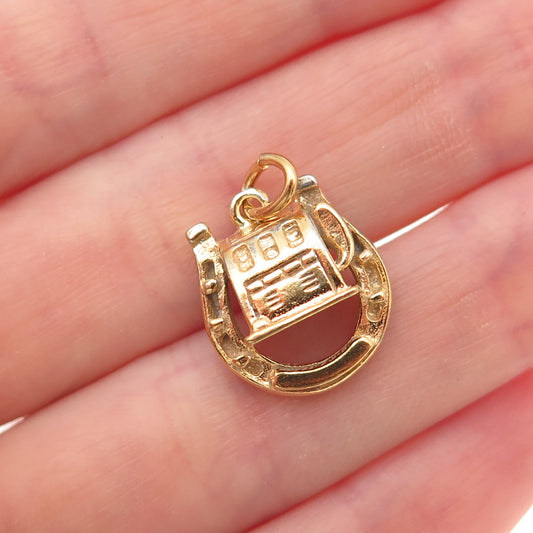 925 Sterling Gold Plated Antique Art Deco Slot Machine & Horseshoe Mini Pendant