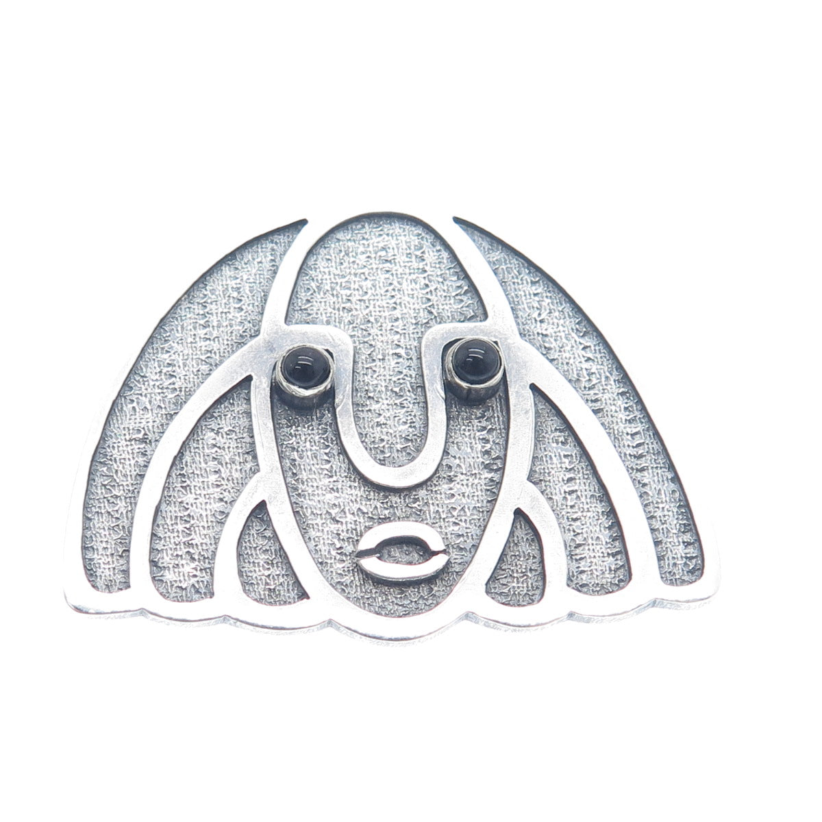 925 Sterling Silver Vintage Ecuador Black Onyx Tribal Goddess Oxidized Pendant