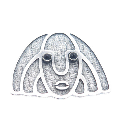925 Sterling Silver Vintage Ecuador Black Onyx Tribal Goddess Oxidized Pendant