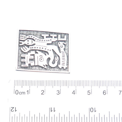 925 Sterling Silver Vintage Ecuador Tribal Symbol Oxidized Pin Pendant