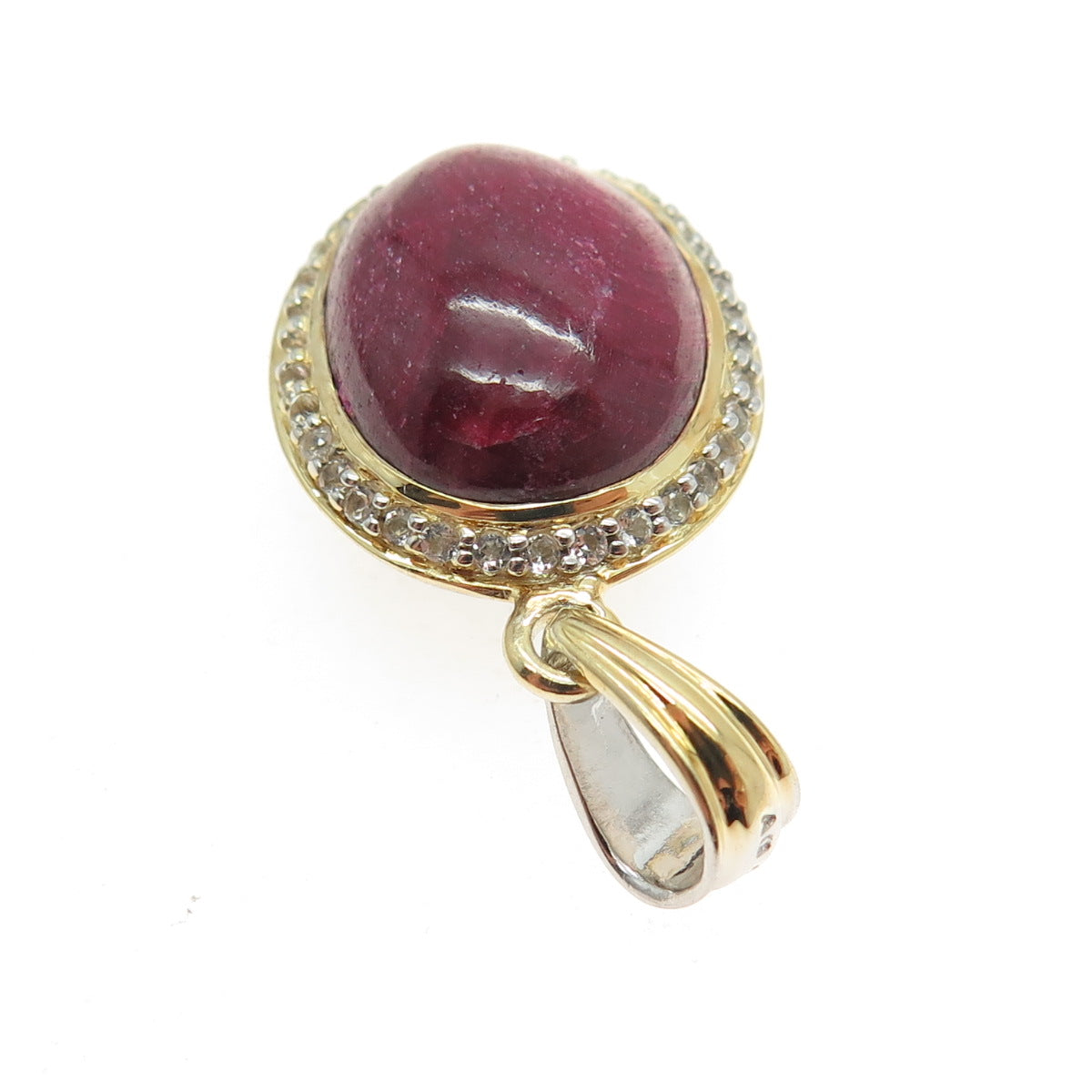 925 Sterling Silver 2-Tone Vintage Real Sapphire Ruby & White Topaz Gem Pendant