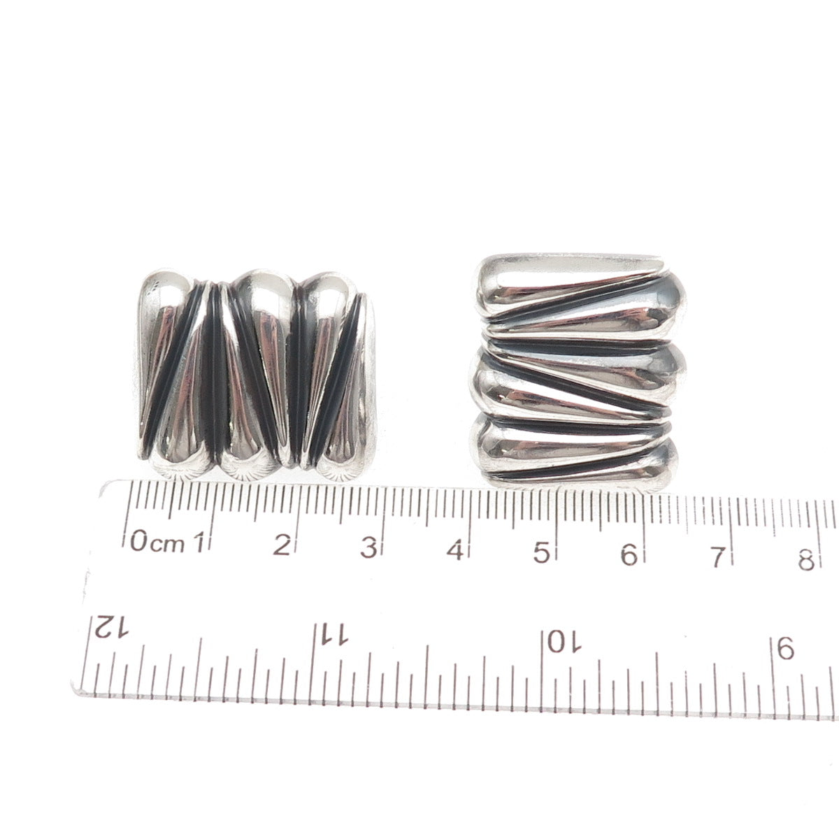 Krypell 925 Sterling Silver Vintage Modernist Oxidized Omega Back Earrings