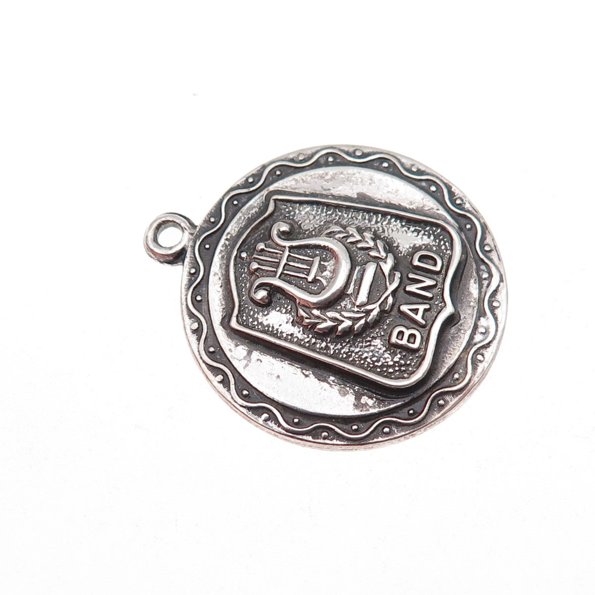 925 Sterling Silver Antique Art Deco Music Band Oxidized Charm Pendant
