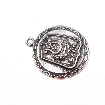 925 Sterling Silver Antique Art Deco Music Band Oxidized Charm Pendant