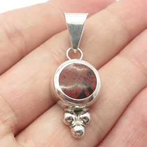 925 Sterling Silver Vintage Mexico Real Picture Jasper Gemstone Beaded Pendant