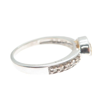 925 Sterling Silver Real Round-Cut Diamond & Oval-Cut Citrine Ring Size 7.75