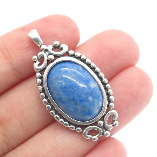 MORNING SUN 925 Sterling Silver Vintage Real Denim Lapis Beaded Pendant