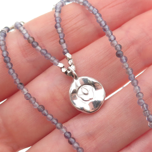 SATYA 925 Sterling Silver Vintage Real Amethyst Lotus Beaded Chain Necklace 16"