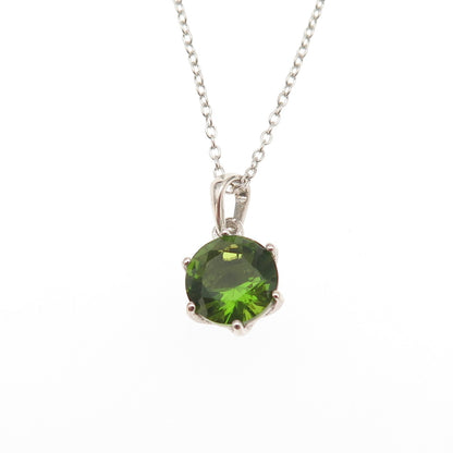 925 Sterling Silver Real Round-Cut Peridot Cable Chain Necklace 18"