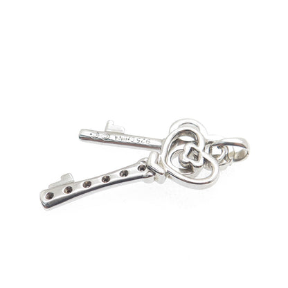 925 Sterling Silver Real Diamond Heart & Club Key Double Charm Pendant