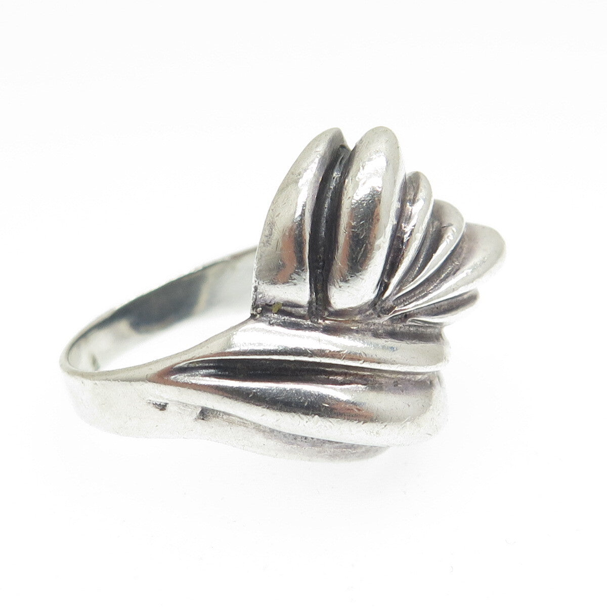 925 Sterling Silver Vintage Modernist Ribbed Oxidized Ring Size 7.5