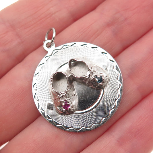 925 Sterling Silver Vintage Multi-Color Rhinestone Baby Shoes Charm Pendant