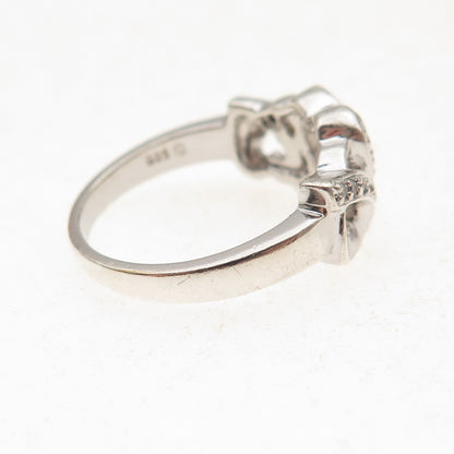 925 Sterling Silver Real Round-Cut Diamond Open Heart Ring Size 7