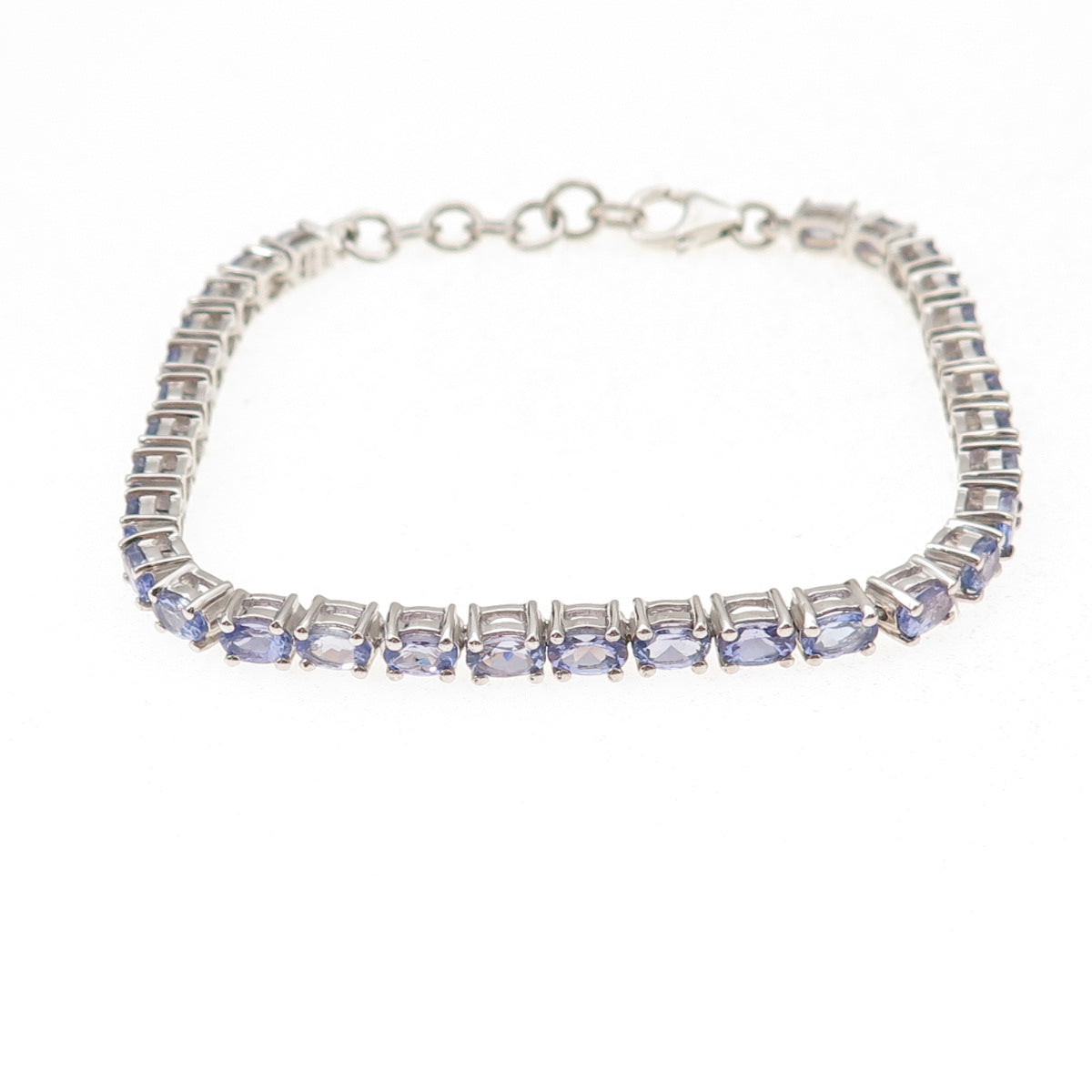 925 Sterling Silver Real Oval-Cut Tanzanite Tennis Link Bracelet 7-8"