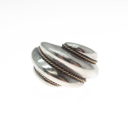 14K Yellow Gold & 925 Sterling Silver Vintage Modernist Oxidized Ring Size 6