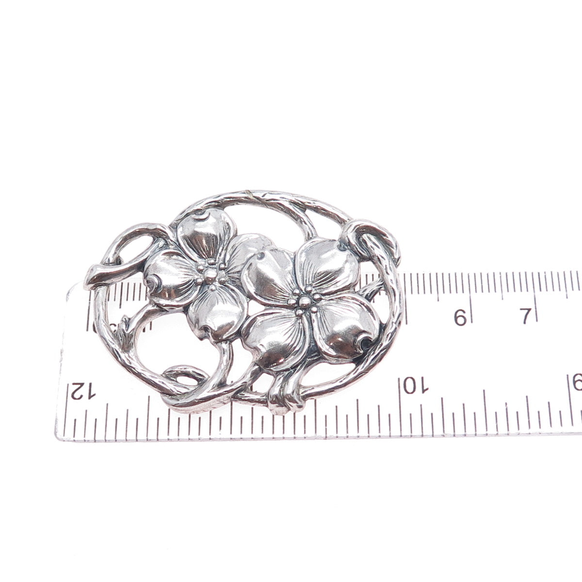 DANECRAFT 925 Sterling Silver Antique Art Deco Dogwood Oxidized Pin Brooch