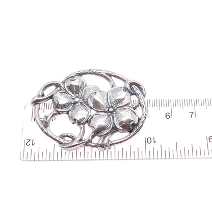 DANECRAFT 925 Sterling Silver Antique Art Deco Dogwood Oxidized Pin Brooch