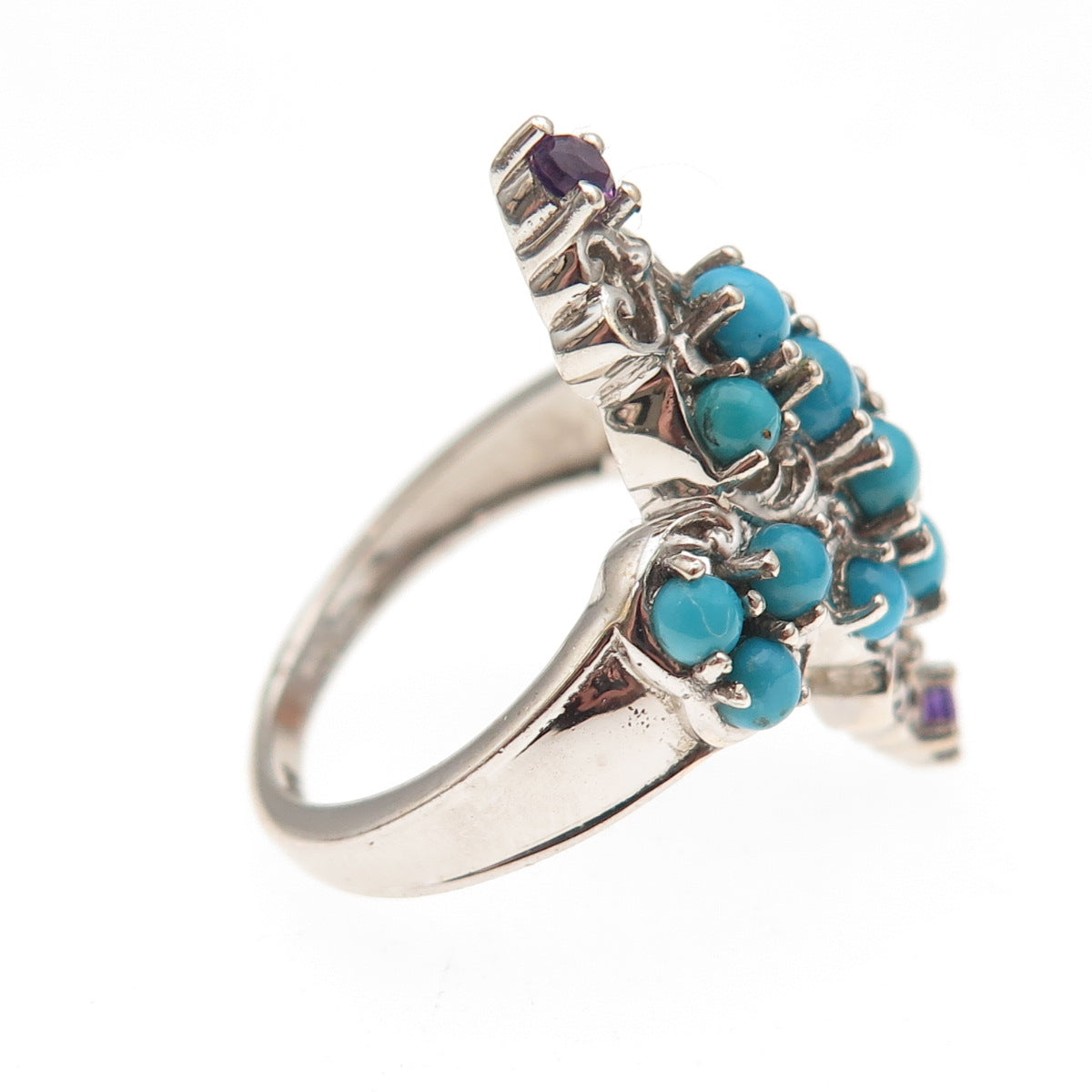 Chuck Clemency 925 Sterling Silver Real Turquoise Amethyst Cross Ring Size 5.25