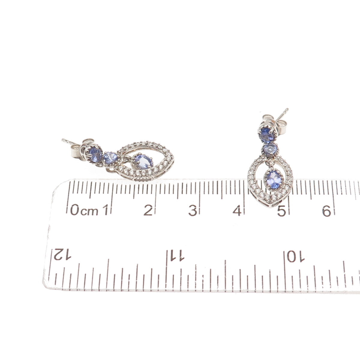Chuck Clemency 925 Sterling Silver Real Tanzanite & White Topaz Dangle Earrings