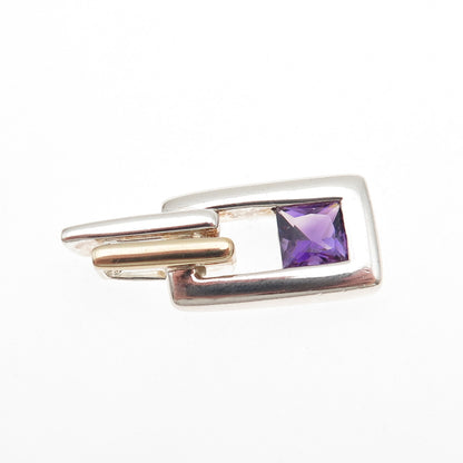 Lorenzo 925 Sterling Silver 18K Gold Real Amethyst Modernist Slide Pendant