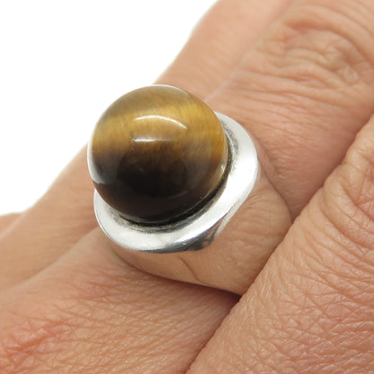 915 Silver Vintage Spain Real Tiger Eye Gemstone Ring Size 7.25