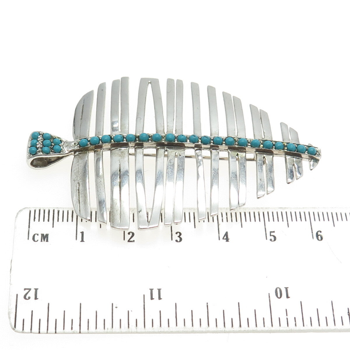 925 Sterling Silver Real Turquoise Gemstone Leaf Pendant / Pin Brooch