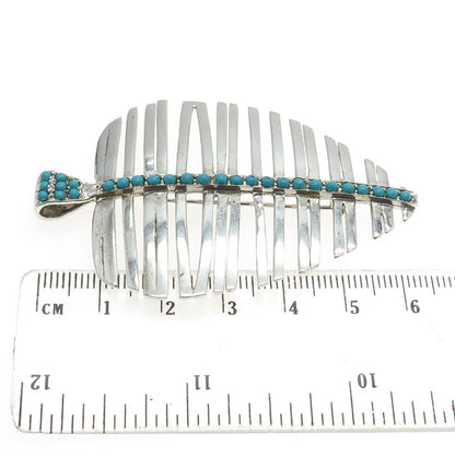 925 Sterling Silver Real Turquoise Gemstone Leaf Pendant / Pin Brooch