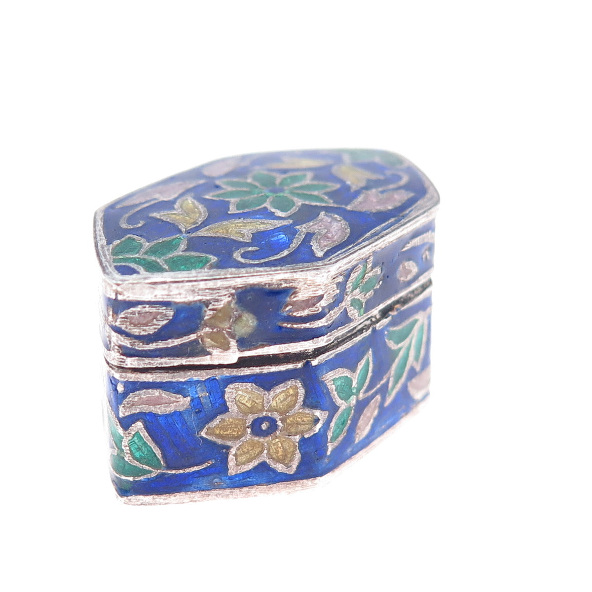 925 Sterling Silver Vintage Enamel Flower Pill / Snuff Box