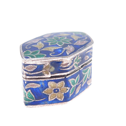925 Sterling Silver Vintage Enamel Flower Pill / Snuff Box