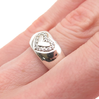 925 Sterling Silver Real Round-Cut Diamond Heart Ring Size 5.25