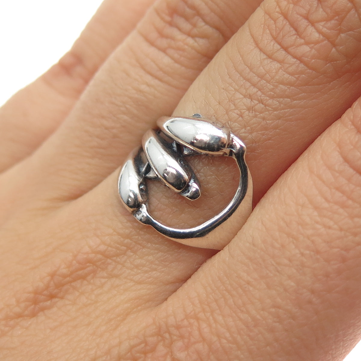 925 Sterling Silver Vintage Three Dolphins Oxidized Ring Size 8.75