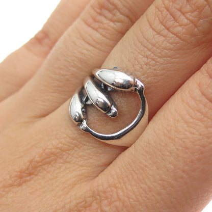 925 Sterling Silver Vintage Three Dolphins Oxidized Ring Size 8.75