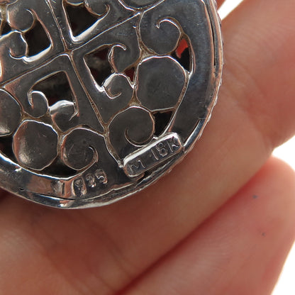 18K Gold 925 Sterling Silver Vintage Ornate Heart Charm Pendant