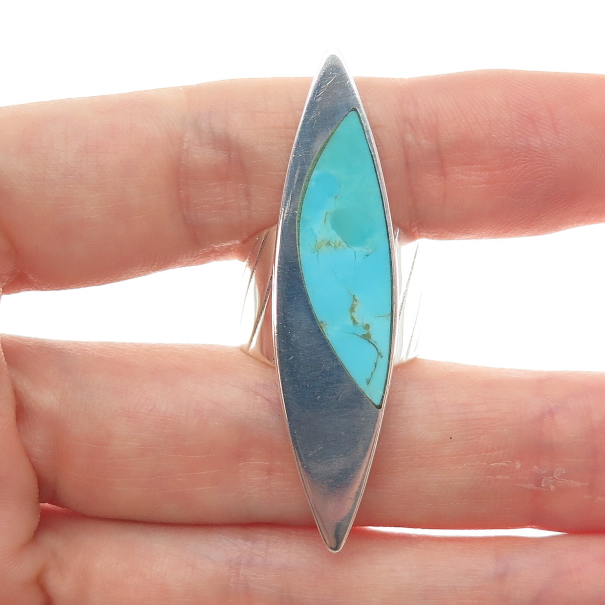 JAY KING DESERT ROSE Sterling Silver Vintage Turquoise Modernist Ring Size 7.25