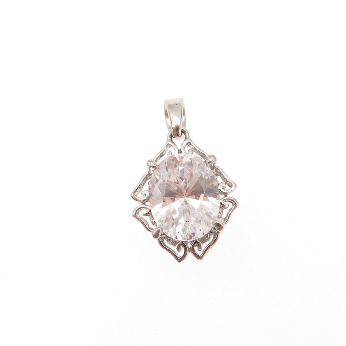 Ross Simons 925 Sterling Silver Oval-Cut C Z Floral Charm Pendant