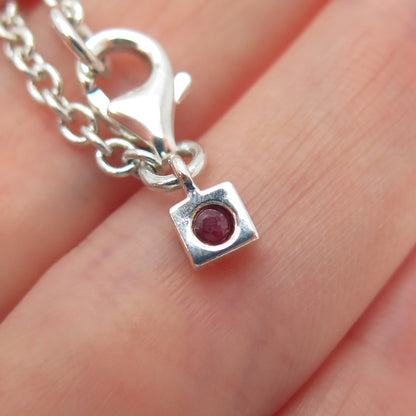 ELLE 925 Sterling Silver Vintage Real Ruby Modernist Cable Chain Necklace 24"