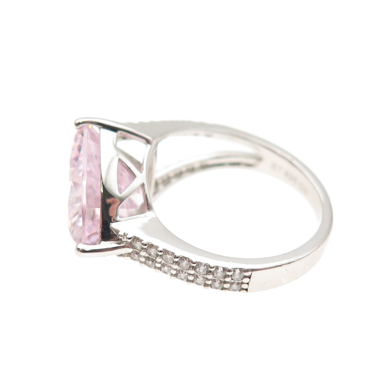 925 Sterling Silver Triangle-Cut Lavender & Round-Cut White C Z Ring Size 6