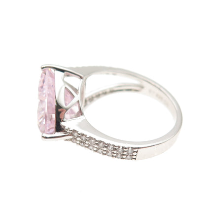 925 Sterling Silver Triangle-Cut Lavender & Round-Cut White C Z Ring Size 6
